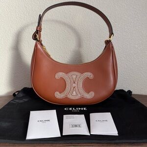 NEW CELINE Medium Ava Calfskin Leather Triomphe Shoulder Bag